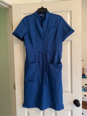 C Saucy Women's Drawstring Scrub Midi Dress in Royal Blue